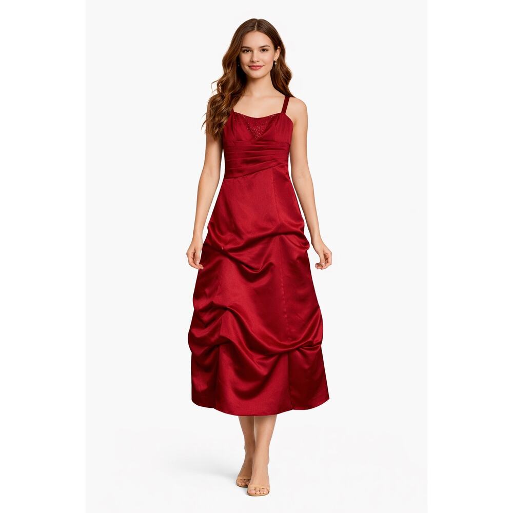 2000s David’s Bridal Junior Bridesmaid Dress Apple Red Satin NWT age 12